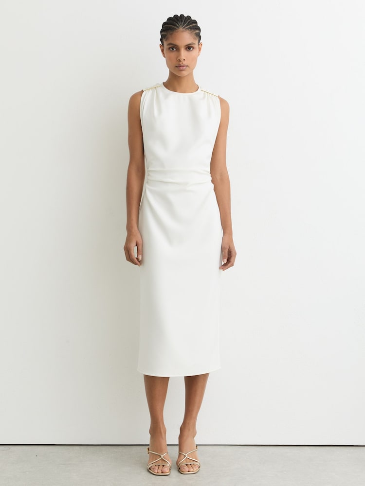 Reiss Ivory Bronte Jersey Fitted Sleeveless Midi Dress - Image 1 of 6