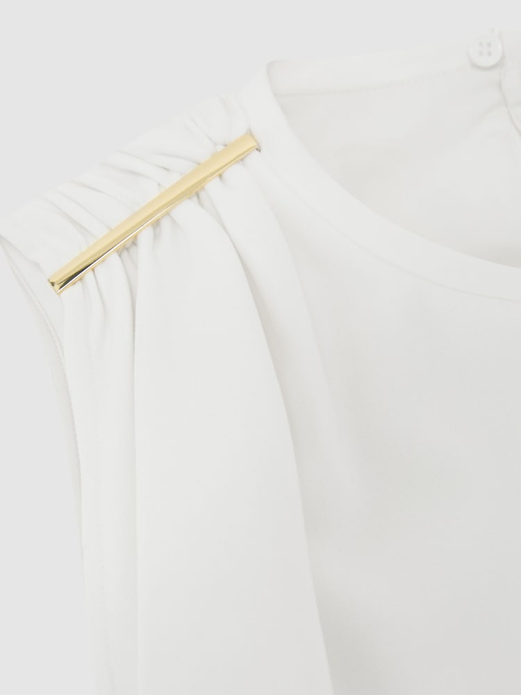 Reiss Ivory Bronte Jersey Fitted Sleeveless Midi Dress - Image 6 of 6