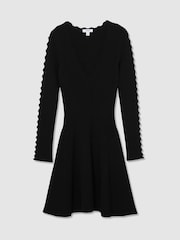 Reiss Black Orla Scallop-Trim Knitted Mini Dress - Image 2 of 6