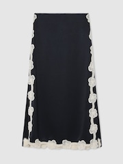 Reiss Navy Doa Satin Floral-Lace Trim Midi Skirt - Image 2 of 8