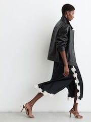 Reiss Navy Doa Satin Floral-Lace Trim Midi Skirt - Image 3 of 8