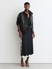 Reiss Navy Doa Satin Floral-Lace Trim Midi Skirt - Image 4 of 8