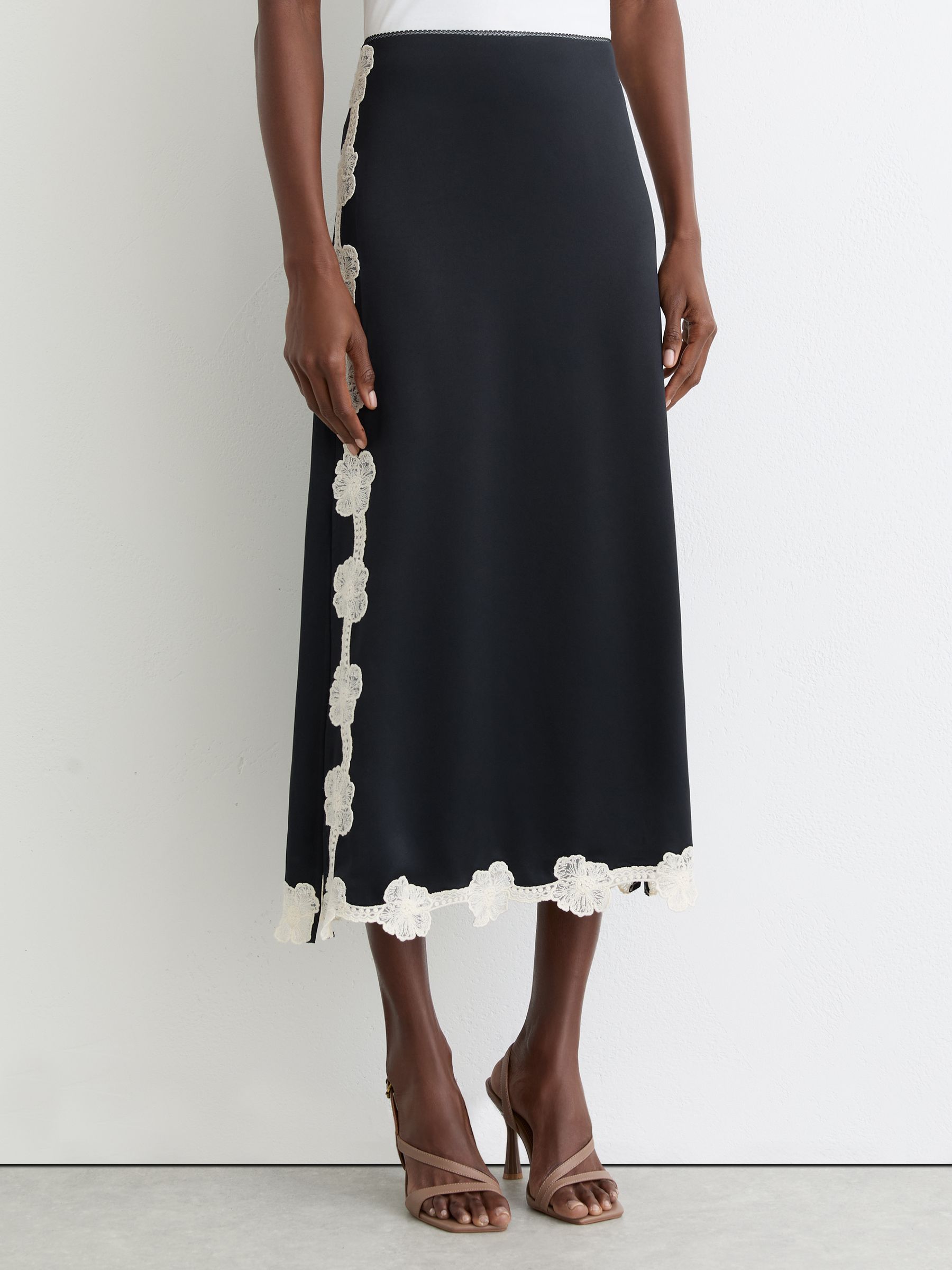 Buy Reiss Navy Doa Satin Floral-Lace Trim Midi Skirt from Next USA
