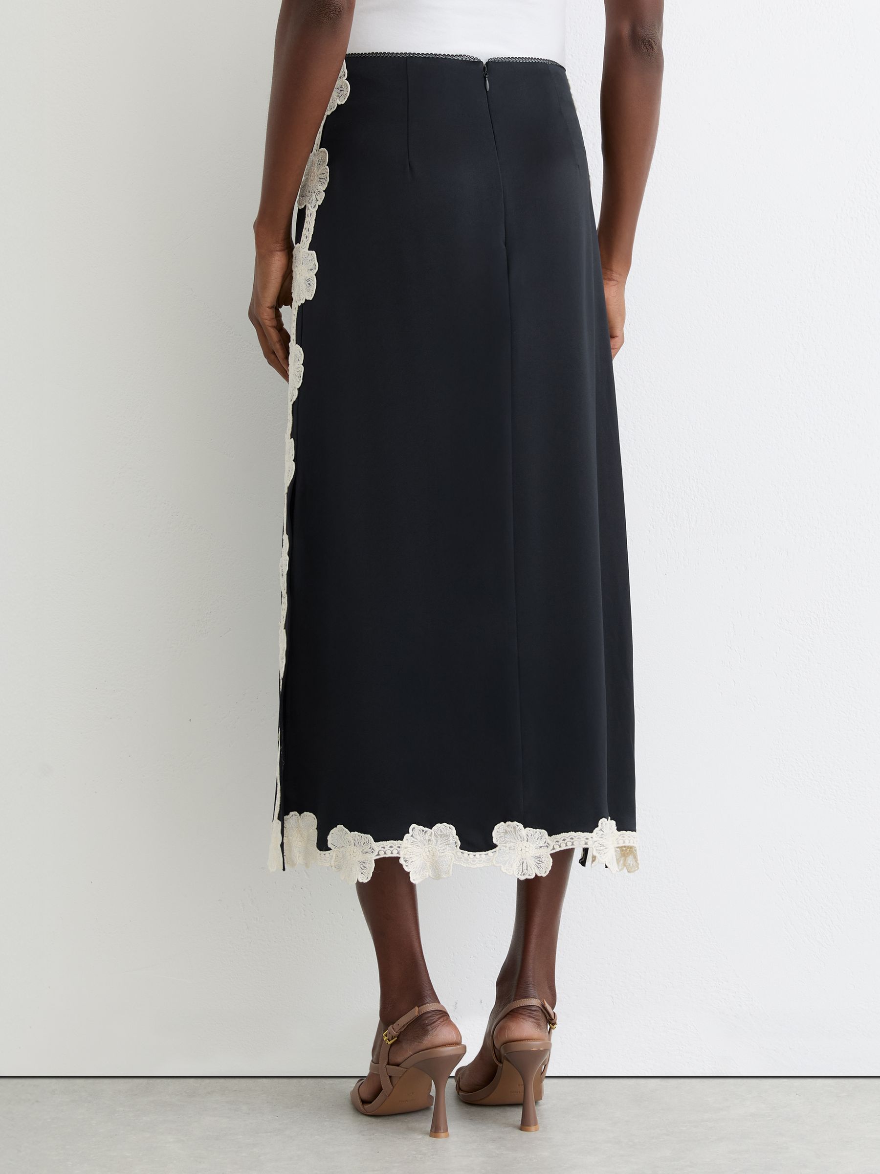 Buy Reiss Navy Doa Satin Floral-Lace Trim Midi Skirt from Next USA