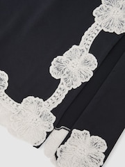 Reiss Navy Doa Satin Floral-Lace Trim Midi Skirt - Image 8 of 8