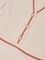 Reiss Pale Yellow Gaia Rib-Knit Stripe-Trim Pleated Midi Dress - Image 6 of 6