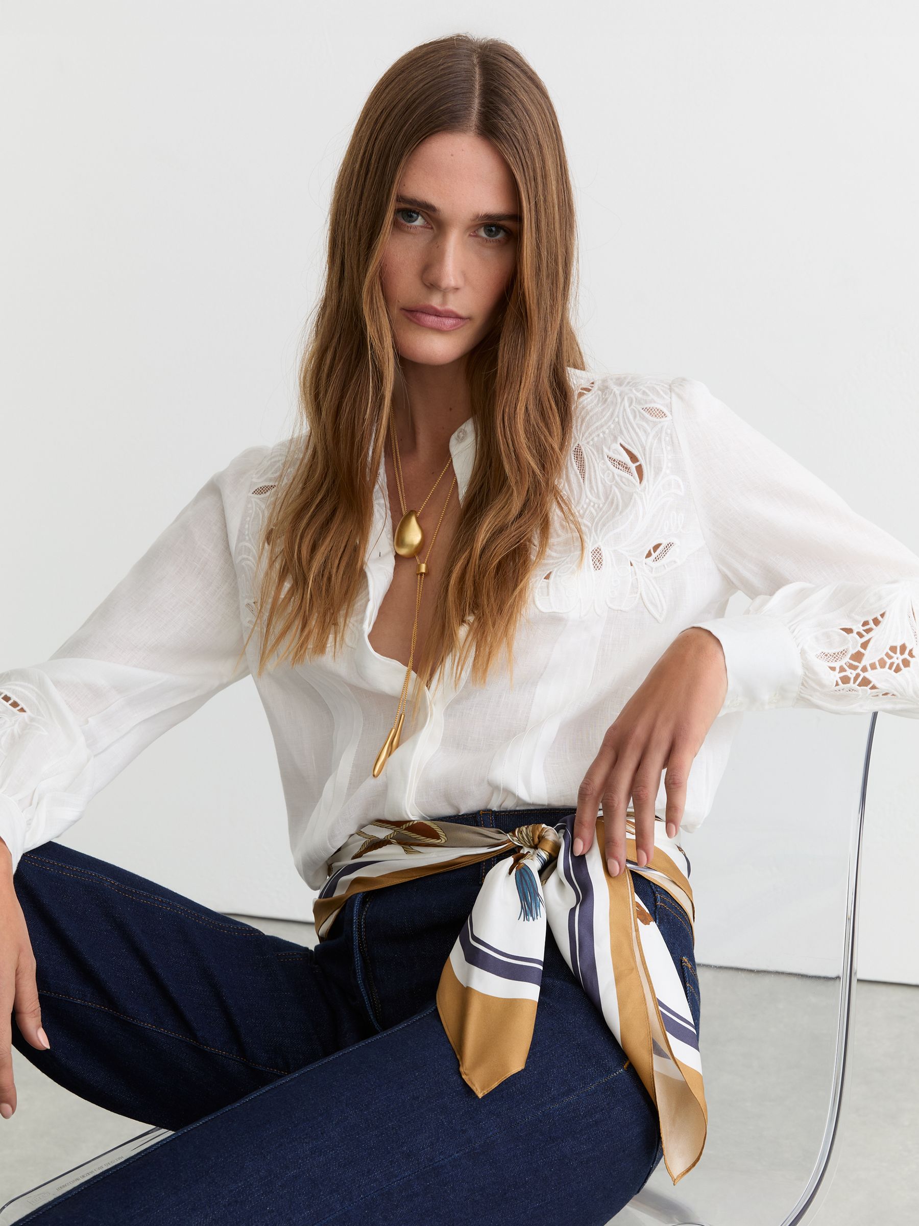 Buy Reiss Ivory Ida Linen Embroidered Blouse from Next USA