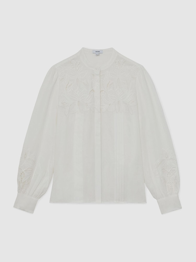 Reiss Ivory Ida Linen Embroidered Blouse - Image 2 of 7