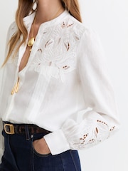 Reiss Ivory Ida Linen Embroidered Blouse - Image 5 of 7