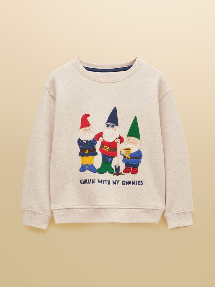Joules Kids' Hudson Oat Gnome Applique Sweatshirt - Image 1 of 4 Joules Kids' Hudson Oat Gnome Applique Sweatshirt - Image 1 of 4