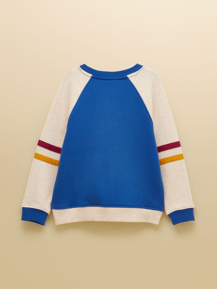Joules Boys' Rowan Blue Raglan Sweatshirt - Image 2 of 3 Joules Boys' Rowan Blue Raglan Sweatshirt - Image 2 of 3