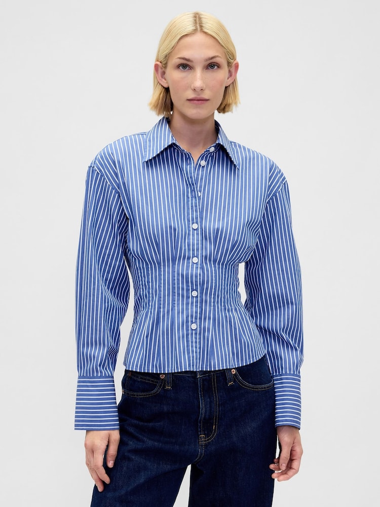 Gap Blue Stripe Cotton Poplin Fitted Shirt - Image 1 of 3