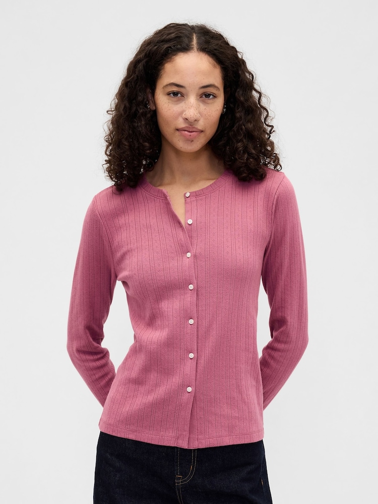 Gap Pink Pointelle Button-Up Top - Image 1 of 5