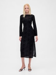 Gap Black Burnout Velvet Bell-Sleeve Midi Dress - Image 1 of 4