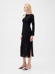 Gap Black Burnout Velvet Bell-Sleeve Midi Dress - Image 3 of 4