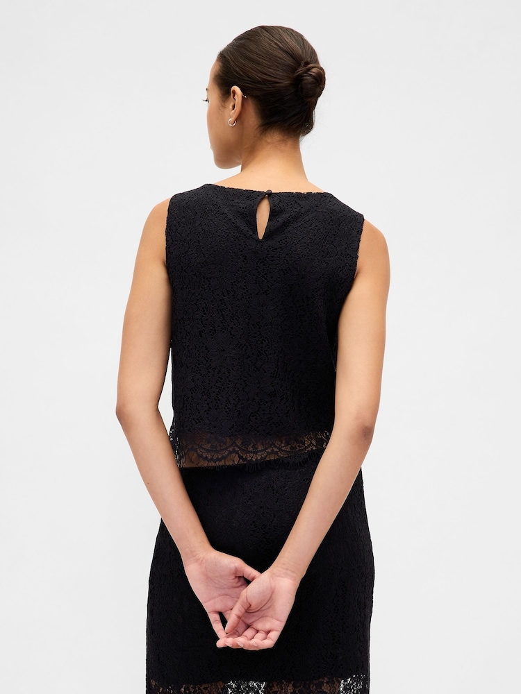Gap Black Lace Boatneck Crop Shell Top - Image 2 of 4