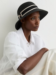 Reiss Black Cindy Ribbon-Trim Straw-Effect Hat - Image 1 of 4