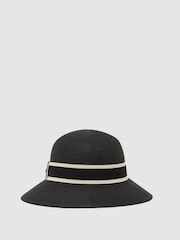 Reiss Black Cindy Ribbon-Trim Straw-Effect Hat - Image 2 of 4