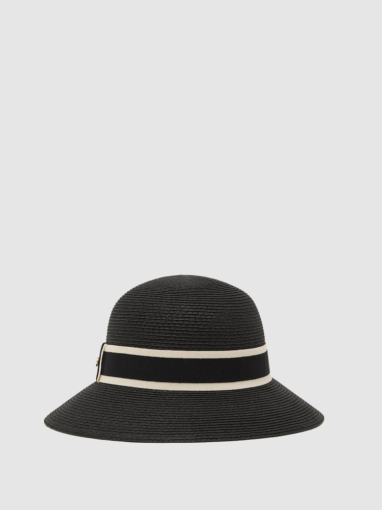 Reiss Black Cindy Ribbon-Trim Straw-Effect Hat - Image 2 of 4