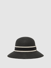 Reiss Black Cindy Ribbon-Trim Straw-Effect Hat - Image 3 of 4