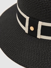 Reiss Black Cindy Ribbon-Trim Straw-Effect Hat - Image 4 of 4