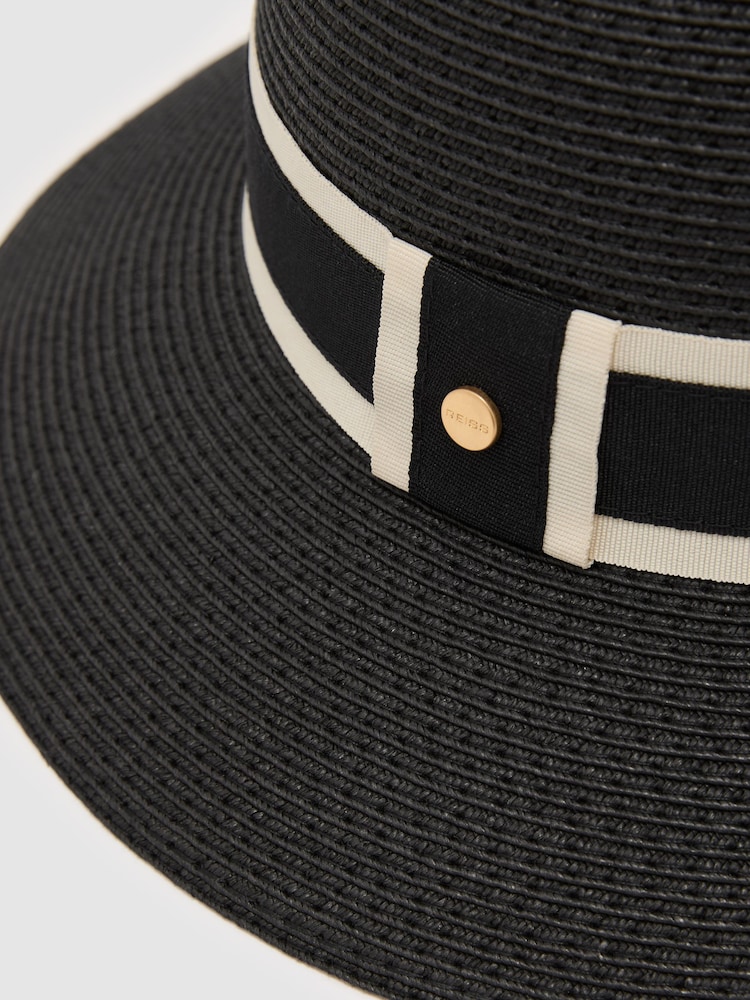 Reiss Black Cindy Ribbon-Trim Straw-Effect Hat - Image 4 of 4