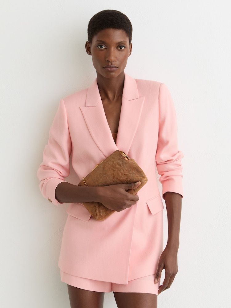 Reiss Tan Bethany Suede Lizard-Effect Frame Clutch Bag - Image 1 of 7