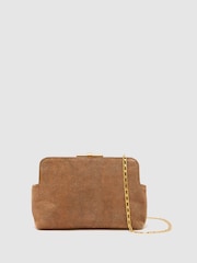 Reiss Tan Bethany Suede Lizard-Effect Frame Clutch Bag - Image 2 of 7