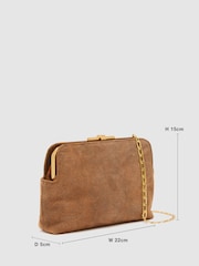 Reiss Tan Bethany Suede Lizard-Effect Frame Clutch Bag - Image 3 of 7