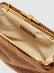 Reiss Tan Bethany Suede Lizard-Effect Frame Clutch Bag - Image 4 of 7