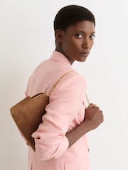 Reiss Tan Bethany Suede Lizard-Effect Frame Clutch Bag - Image 6 of 7