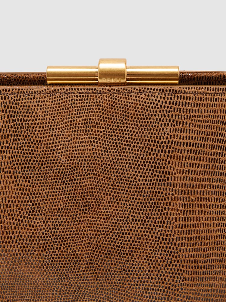 Reiss Tan Bethany Suede Lizard-Effect Frame Clutch Bag - Image 7 of 7