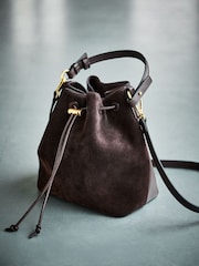 Reiss Chocolate Esther Suede and Leather Bucket Bag - Image 1 of 8