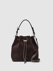 Reiss Chocolate Esther Suede and Leather Bucket Bag - Image 2 of 8