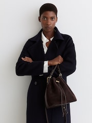 Reiss Chocolate Esther Suede and Leather Bucket Bag - Image 4 of 8