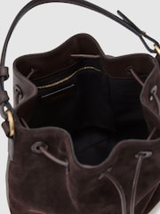 Reiss Chocolate Esther Suede and Leather Bucket Bag - Image 8 of 8
