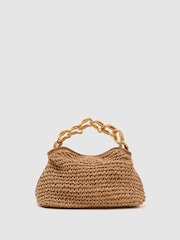 Reiss Natural Peony Raffia-Effect Chain Grab Bag - Image 5 of 6