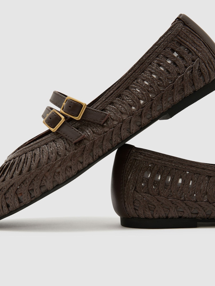 Reiss Chocolate Elizabeth Woven Ballerina-Strap Flats - Image 5 of 5 Reiss Chocolate Elizabeth Woven Ballerina-Strap Flats - Image 5 of 5