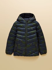 Joules Kids' Cairn Navy Dino Showerproof Padded Coat - Image 1 of 5