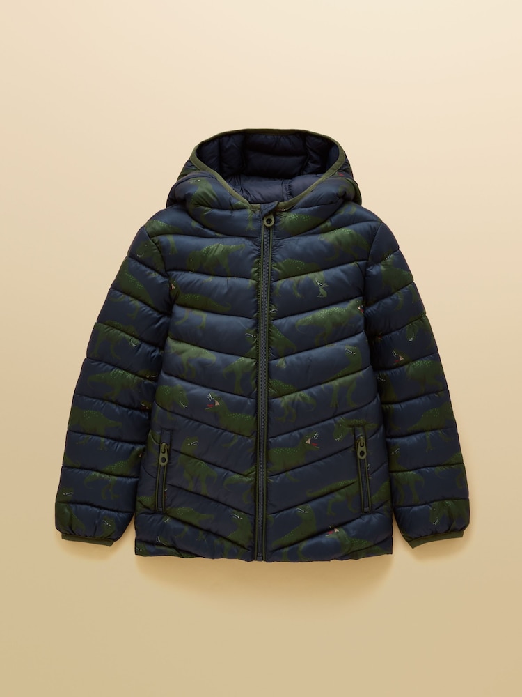 Joules Kids' Cairn Navy Dino Showerproof Padded Coat - Image 1 of 5 Joules Kids' Cairn Navy Dino Showerproof Padded Coat - Image 1 of 5