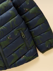 Joules Kids' Cairn Navy Dino Showerproof Padded Coat - Image 3 of 5