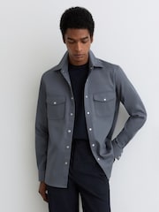 Reiss Airforce Blue Mcrae Twin-Pocket Overshirt with Stretch - Image 1 of 7