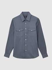 Reiss Airforce Blue Mcrae Twin-Pocket Overshirt with Stretch - Image 2 of 7