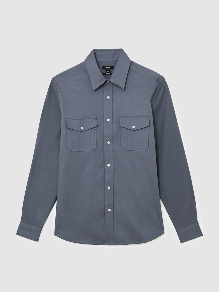 Reiss Airforce Blue Mcrae Twin-Pocket Overshirt with Stretch - Image 2 of 7