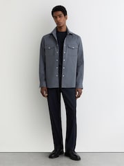 Reiss Airforce Blue Mcrae Twin-Pocket Overshirt with Stretch - Image 3 of 7