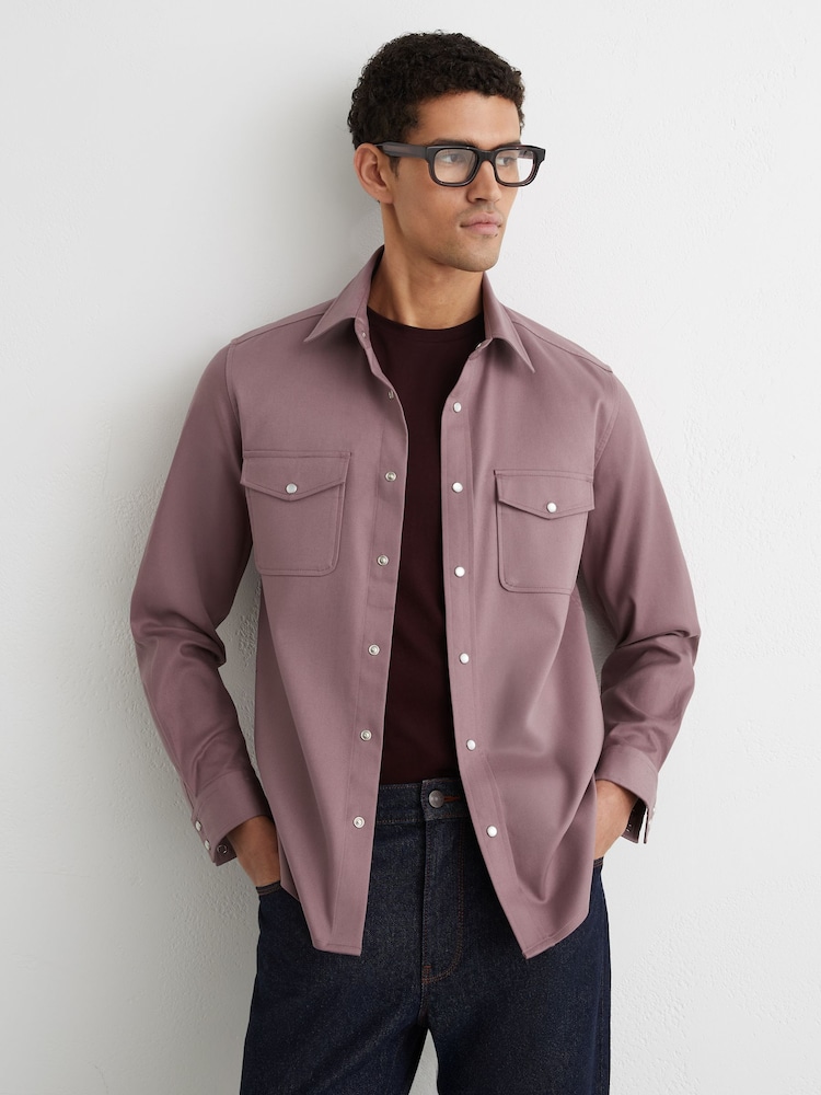 Reiss Raspberry Pink Mcrae Twin-Pocket Overshirt with Stretch - Image 1 of 7