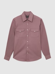 Reiss Raspberry Pink Mcrae Twin-Pocket Overshirt with Stretch - Image 2 of 7
