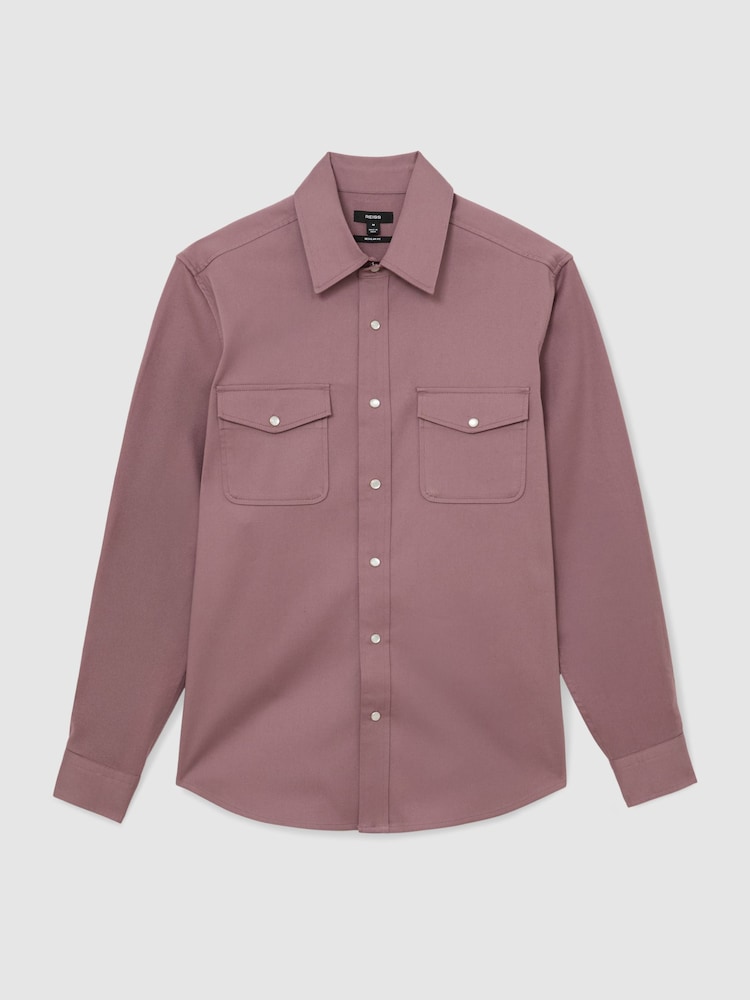 Reiss Raspberry Pink Mcrae Twin-Pocket Overshirt with Stretch - Image 2 of 7