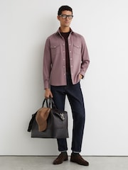 Reiss Raspberry Pink Mcrae Twin-Pocket Overshirt with Stretch - Image 3 of 7