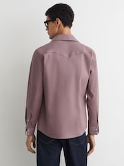 Reiss Raspberry Pink Mcrae Twin-Pocket Overshirt with Stretch - Image 4 of 7